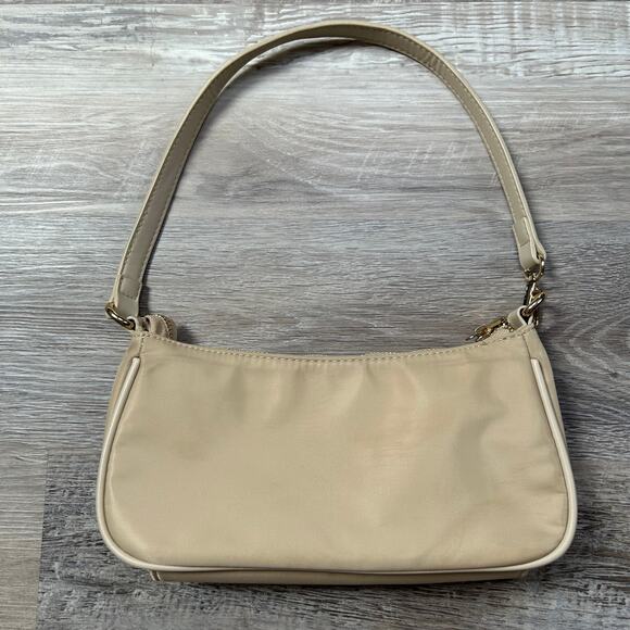 Peta + Jain Beige Nylon Shoulder Bag Gold Hardware Minimalist Y2K - Picture 9 of 9